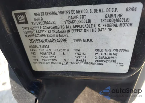 2004 Cadillac Escalade Ext Standard из США, поврежденный, VIN 3GYEK62N64G242296